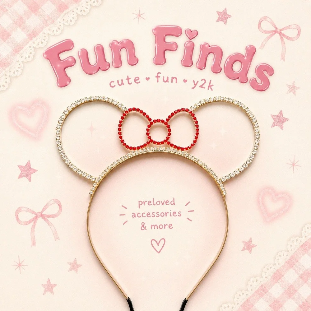 Rhinestone Mouse Ears Gold‎ Headband Red Bow Crystal Hair Accessory Kids